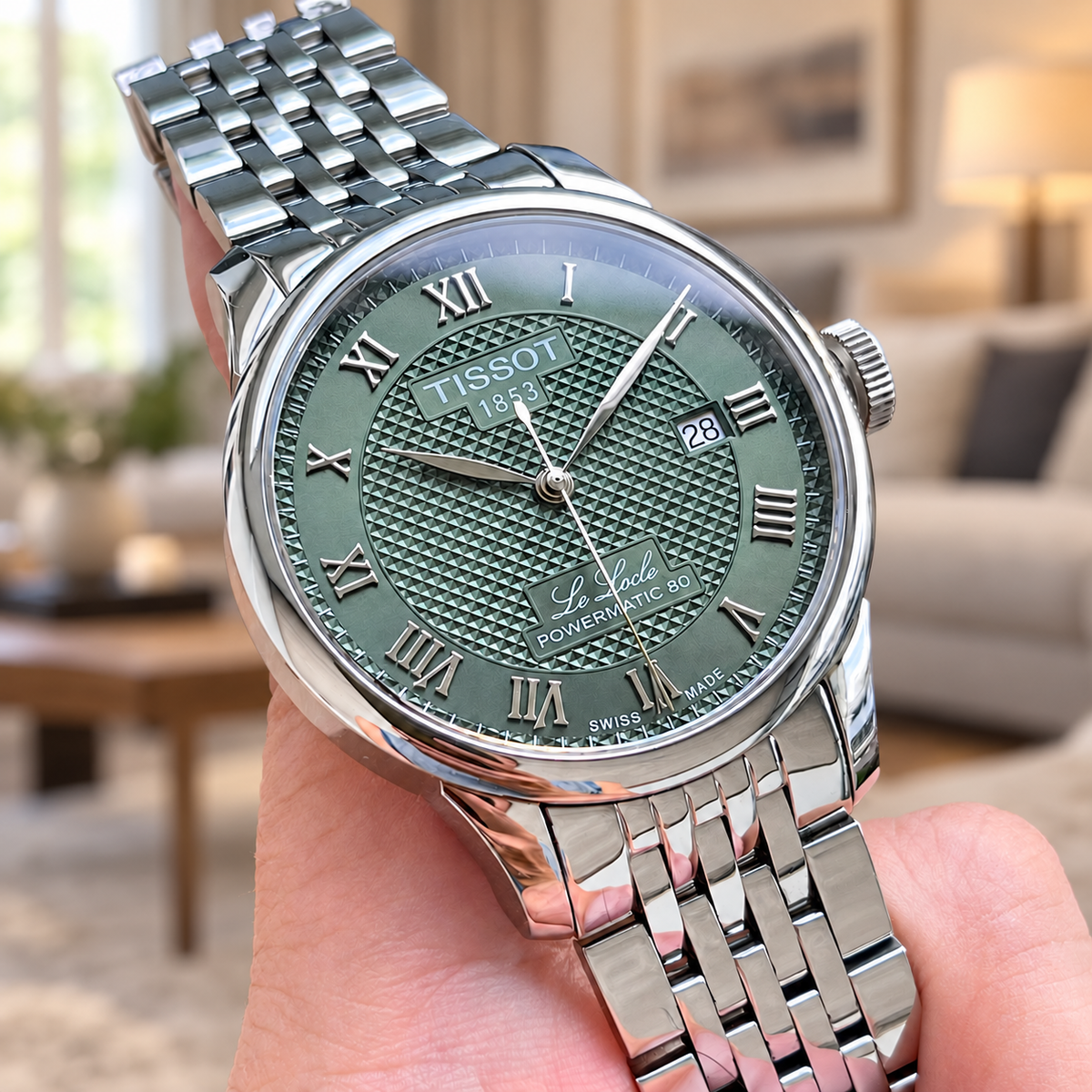 Tissot Le Locle Powermatic 80 Automatic 39.3mm Green Dial Watch | T006.407.11.093.00