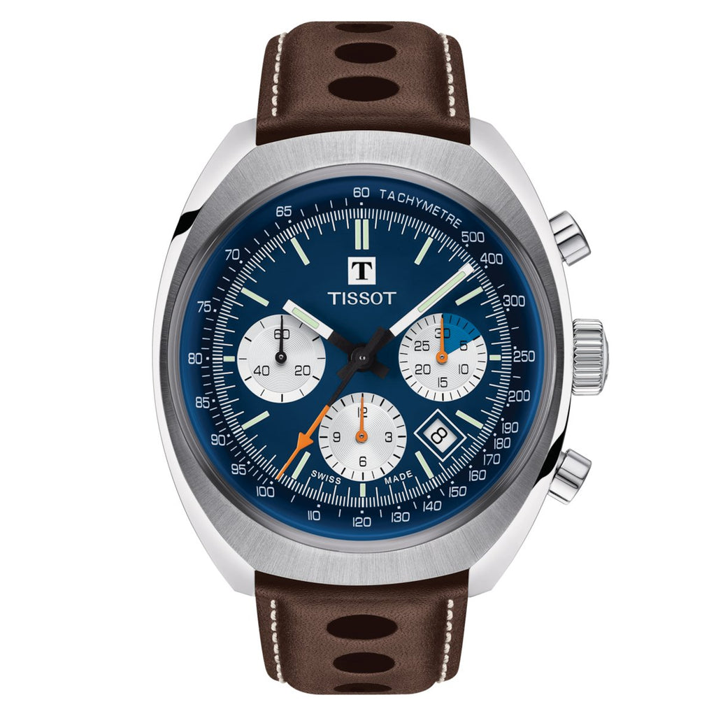 Tissot Mens Watch T Heritage 1973 Chronograph 43mm Blue Brown T1244271604100