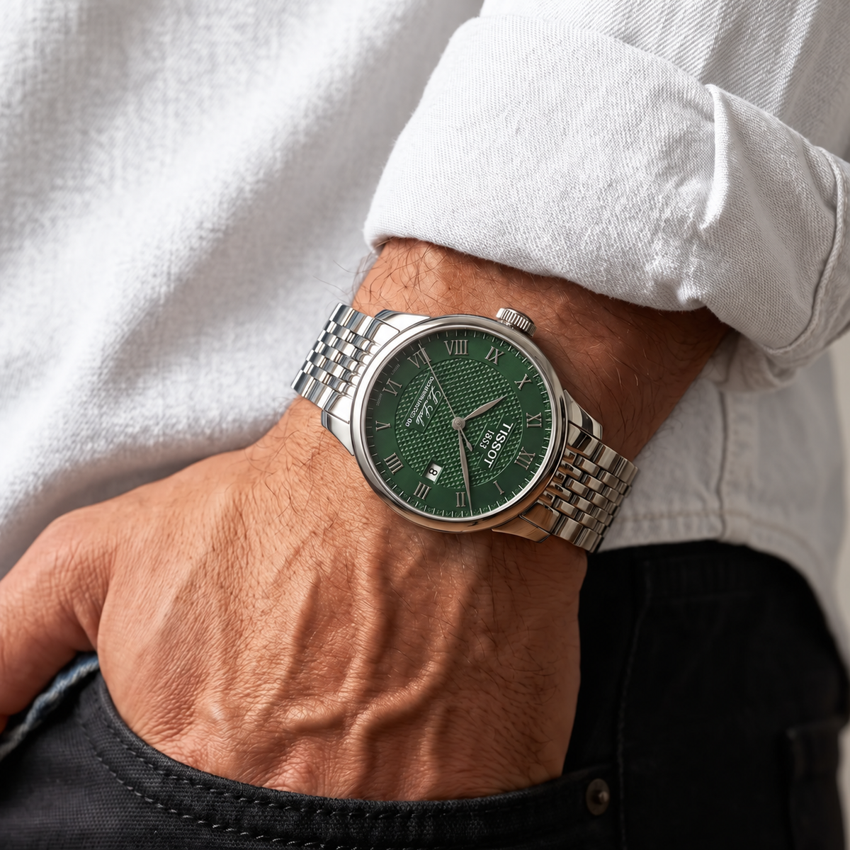 Tissot Le Locle Powermatic 80 Automatic 39.3mm Green Dial Watch | T006.407.11.093.00